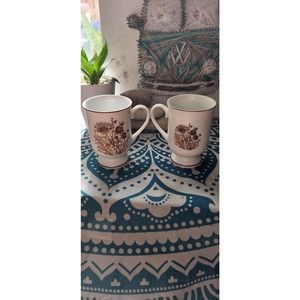 Set of 2 vintage red & white teacups coffee cottagecore floral inspired cottage